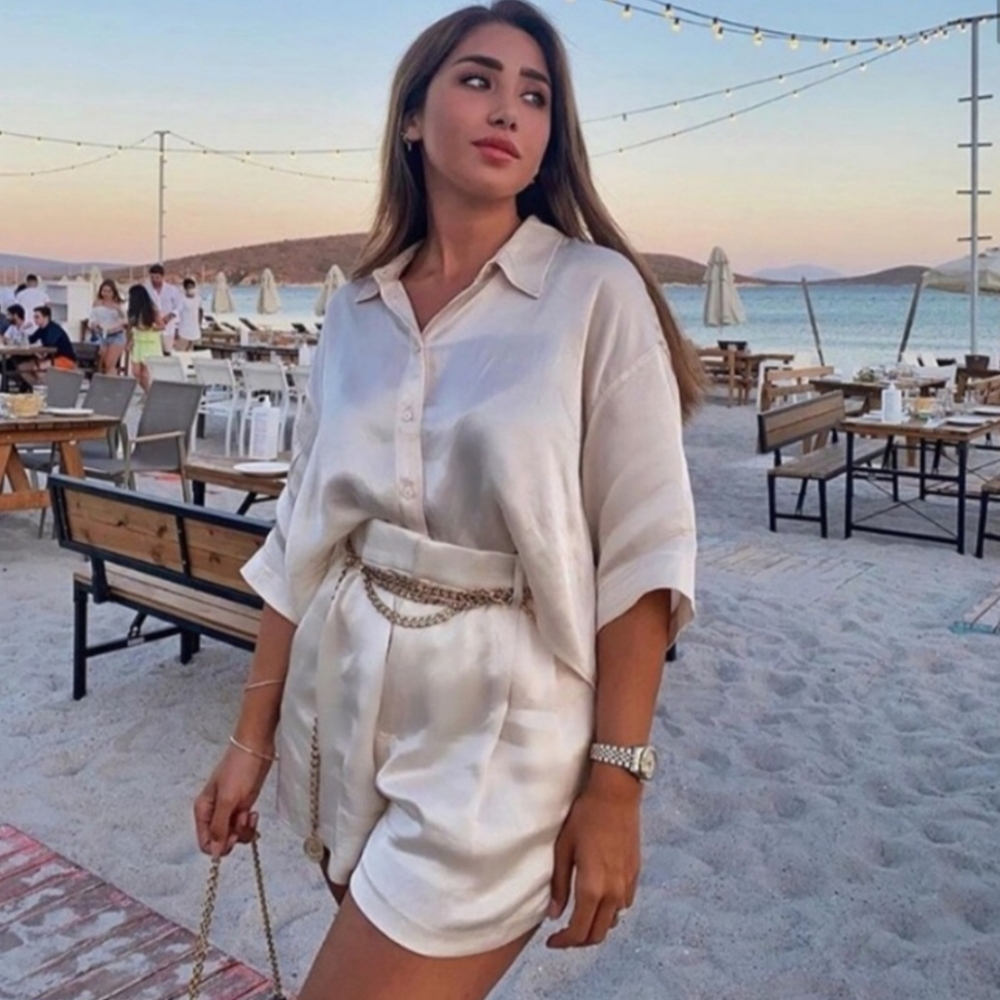 ZARA 2 PIECE SATIN TOP & SHORTS SET